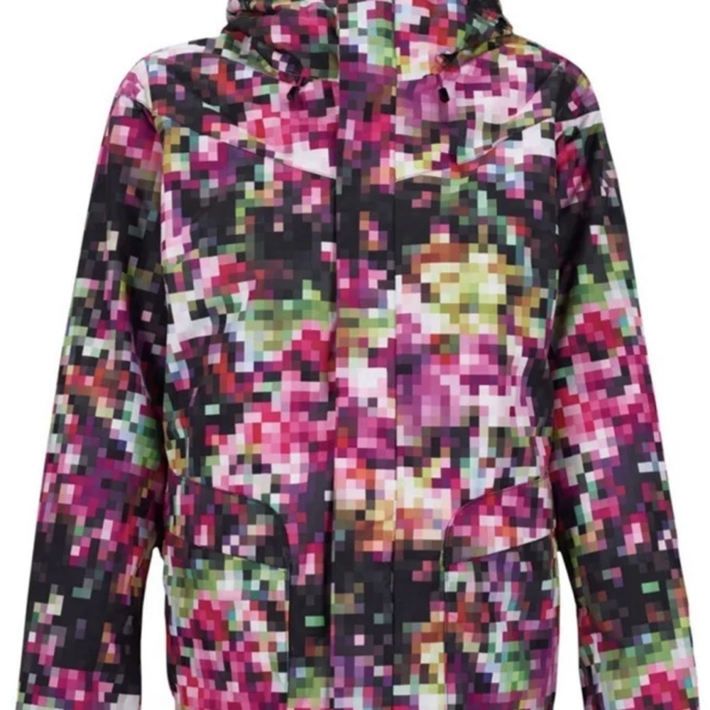 Women BURTON DRYRIDE Pink Pixilated Cadence Snowboard Hooded XXS Ski Snow Jacket - Picture 2 of 13